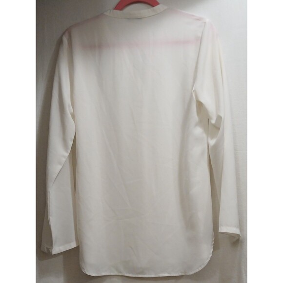 Timeson Womens Blouse Small White Sheer Long Sleeve V Neck Tunic Top Work Casual - Picture 4 of 6
